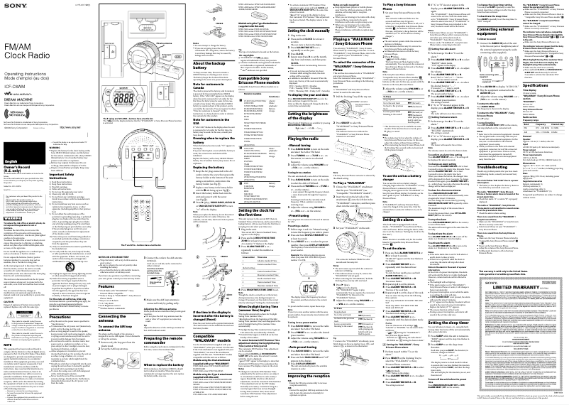 Página 1 del manual Manual de usuario Sony ICF-C8WM