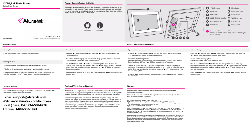 Page n°1 - Manuel utilisateur Aluratek ADPFD10F