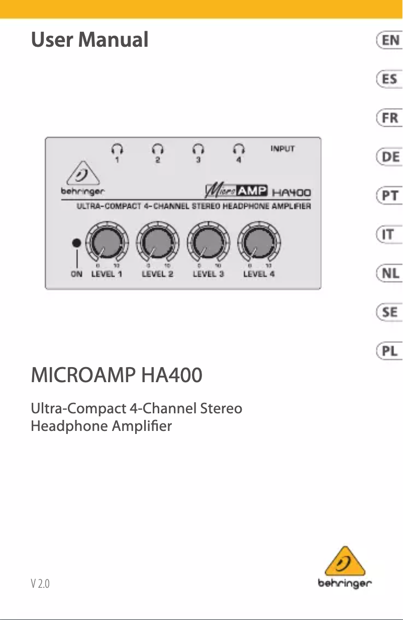Page 1 de la notice Manuel utilisateur Behringer MicroAMP HA400