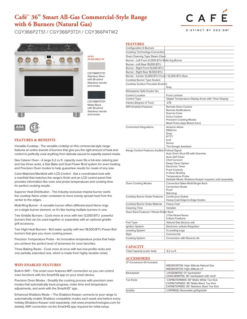 Page 1 de la notice Fiche technique GE Café CGY366P4TW2