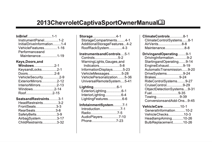 Page 1 de la notice Manuel utilisateur Chevrolet Captiva Sport (2013)