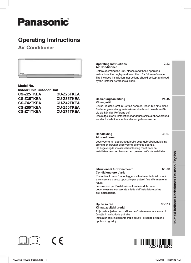 Page n°1 - Manuel utilisateur Panasonic CS-Z71TKEA
