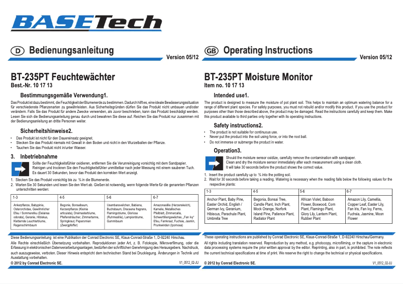 Page 1 de la notice Manuel utilisateur BaseTech BT-235PT