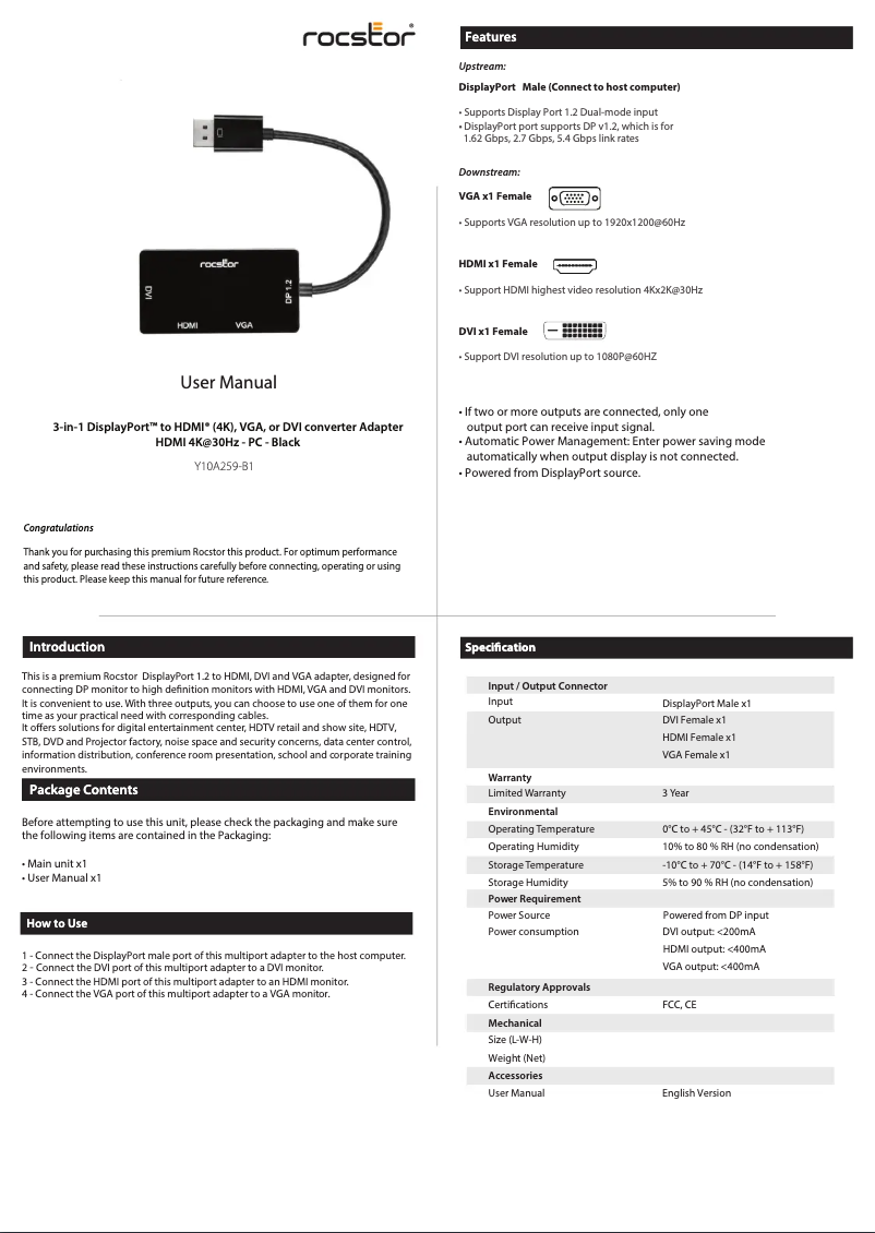 Image de la première page du manuel de l'appareil Y10A259-B1