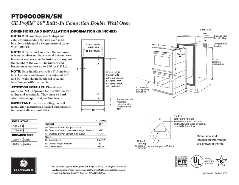 Page n°1 - Fiche technique GE PTD9000BNTS