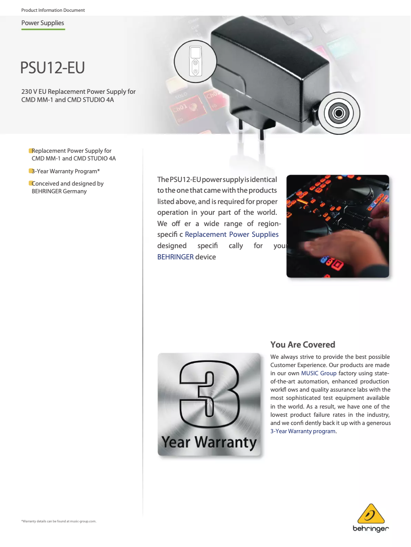 Page 1 de la notice Manuel utilisateur Behringer PSU12-EU