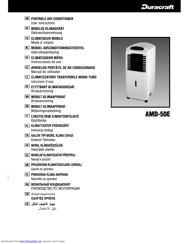 Page 1 de la notice Manuel utilisateur Duracraft AMD-50E