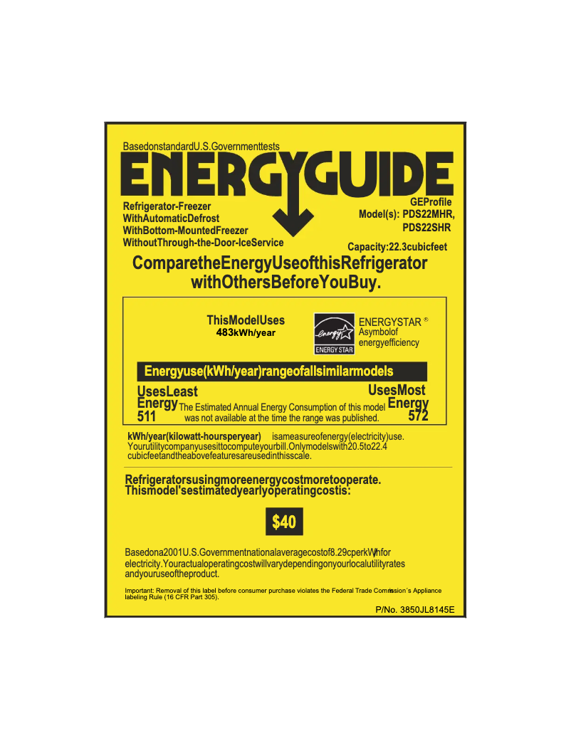 Página 1 del manual Etiqueta energética GE Profile PDS22MHRWW