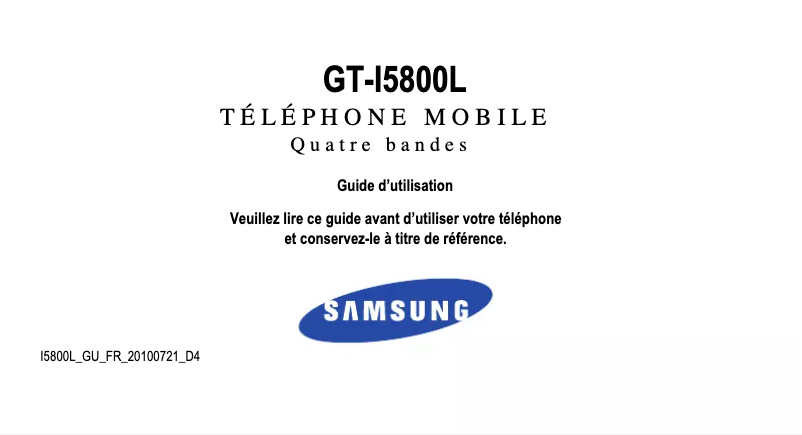 Page 1 de la notice Manuel utilisateur Samsung i5800