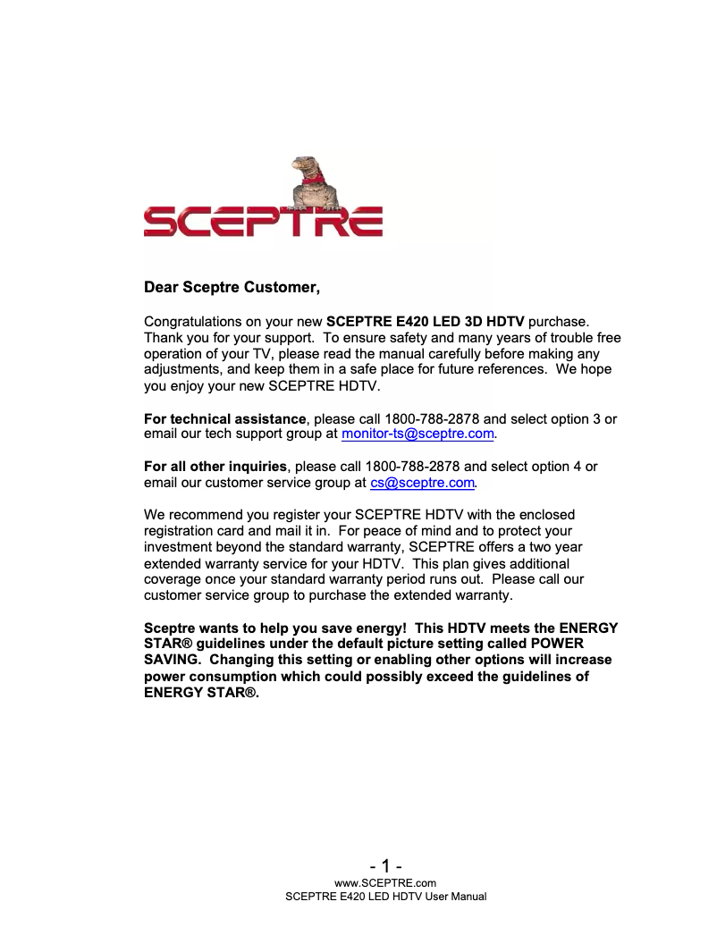 Page n°1 - Manuel utilisateur Sceptre E425BV-FHDD