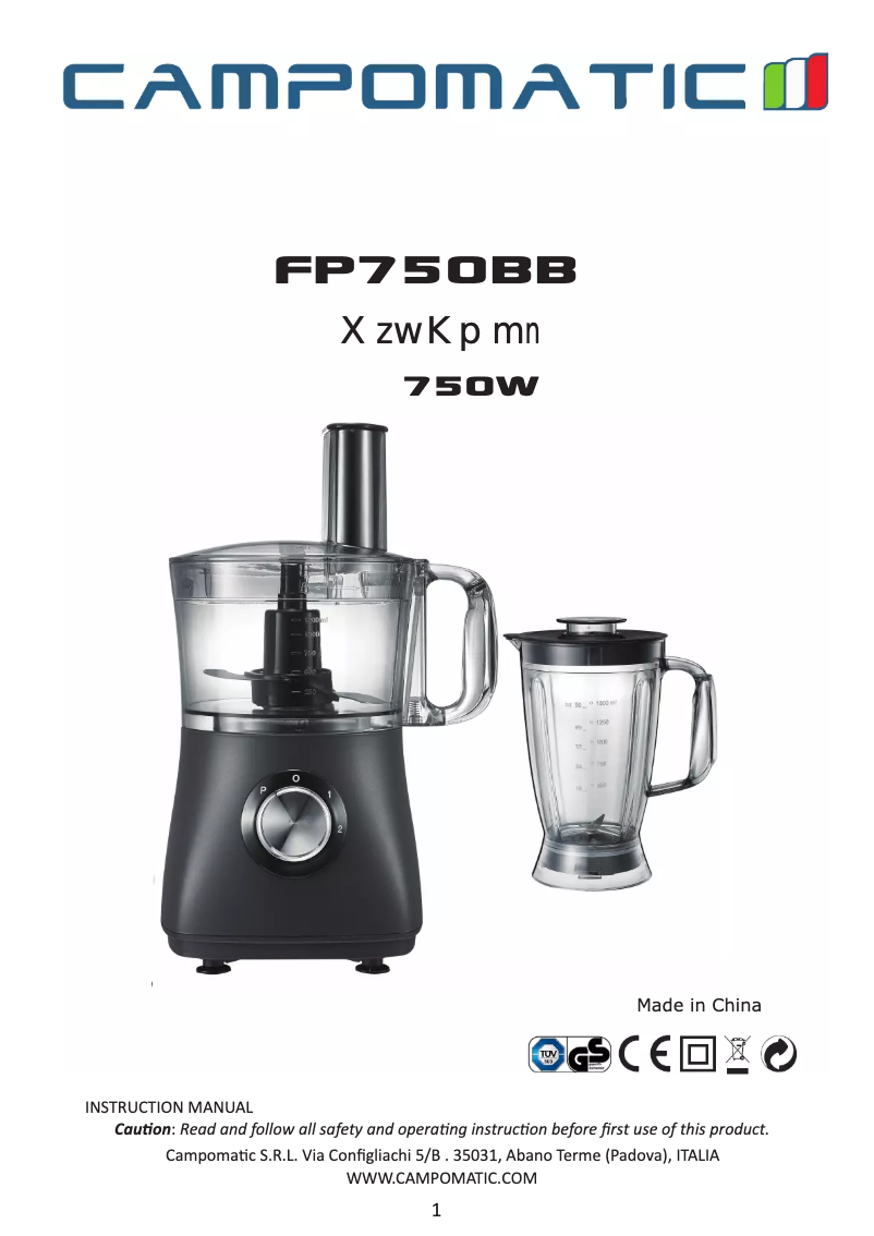 Page 1 de la notice Manuel utilisateur Campomatic FP750BB