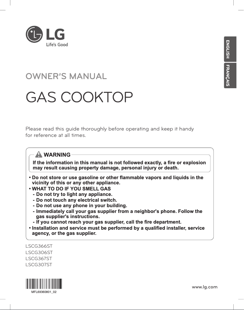 Page 1 de la notice Manuel utilisateur LG LSCG306ST