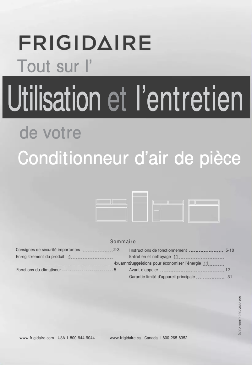 Page 1 de la notice Manuel utilisateur Frigidaire FFTH0822U1