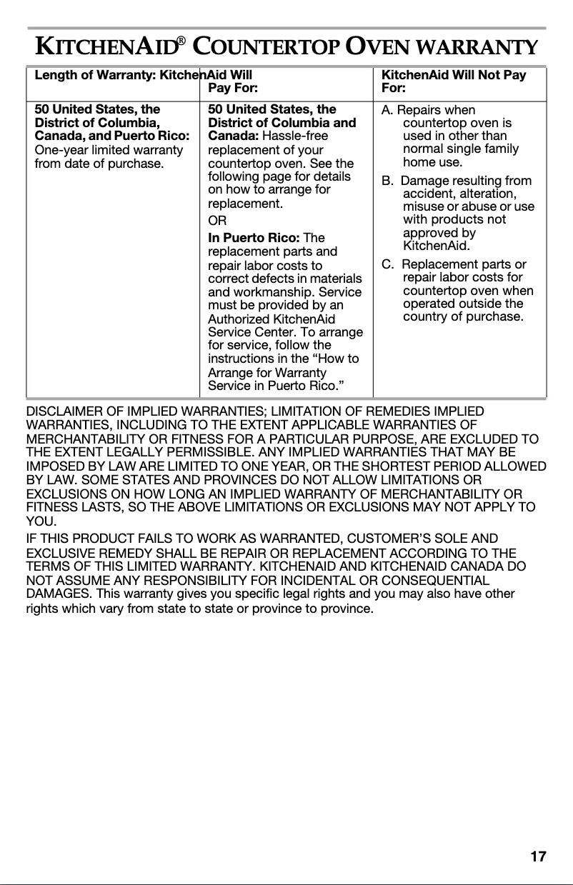 Page n°1 - Informations de garantie KitchenAid KCO222CS