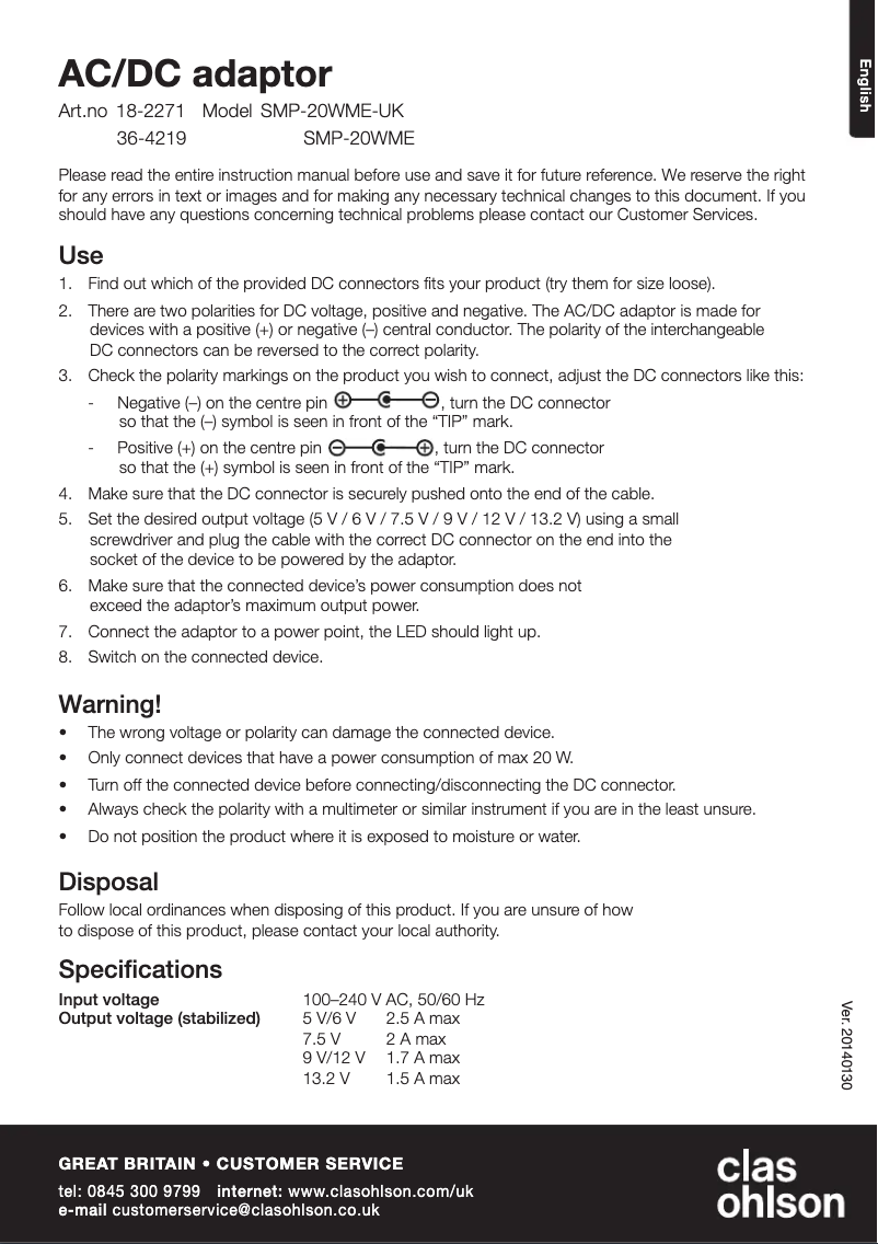 Imagen de la primera página del manual del dispositivo SMP-20WME