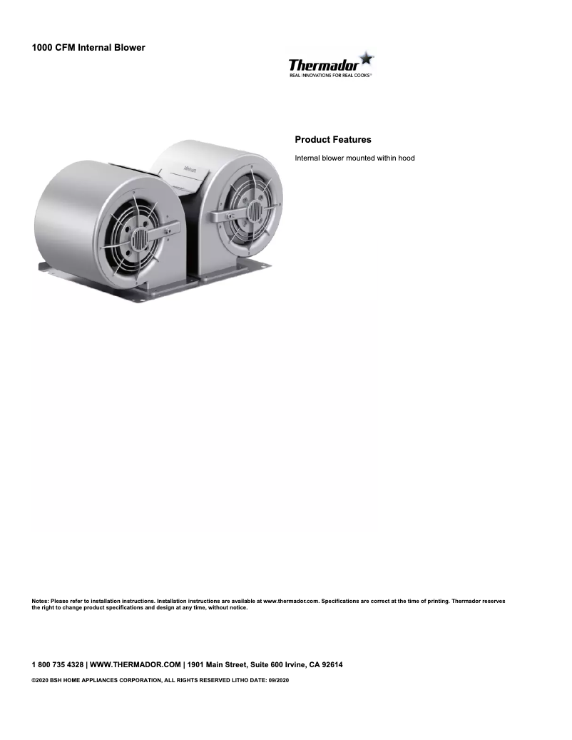 Page 1 de la notice Fiche technique Thermador VTN1090R