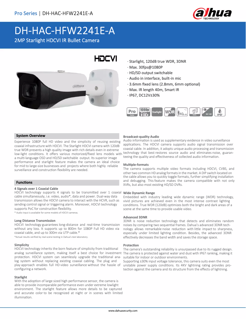 Image de la première page du manuel de l'appareil HAC-HFW2241E-A