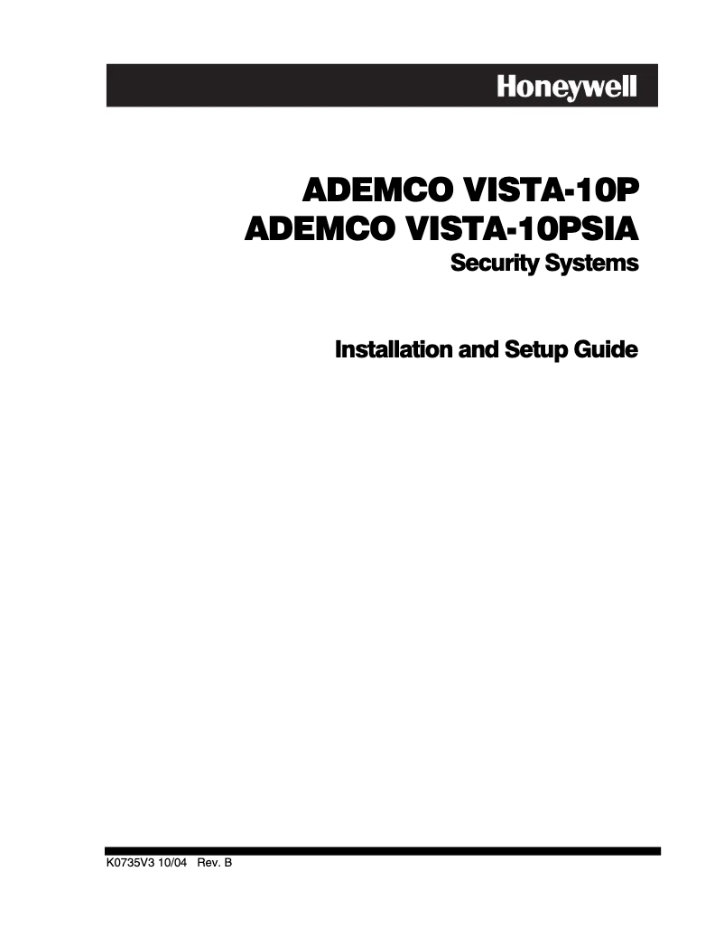 Image de la première page du manuel de l'appareil ADEMCO VISTA-10P
