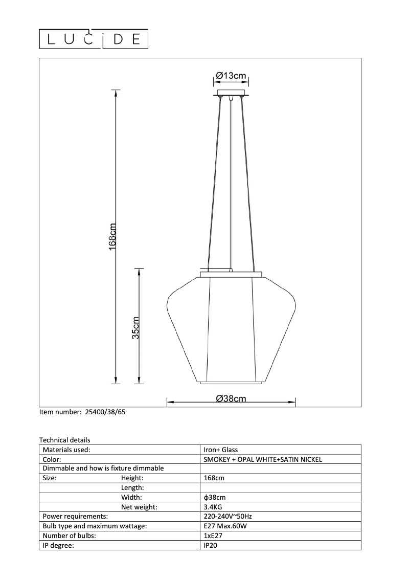 Page 1 de la notice Manuel utilisateur Lucide Stian 25400/38/65