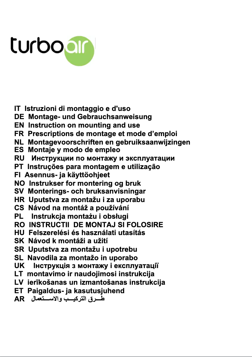 Page 1 de la notice Manuel utilisateur Turbo air Agrigento