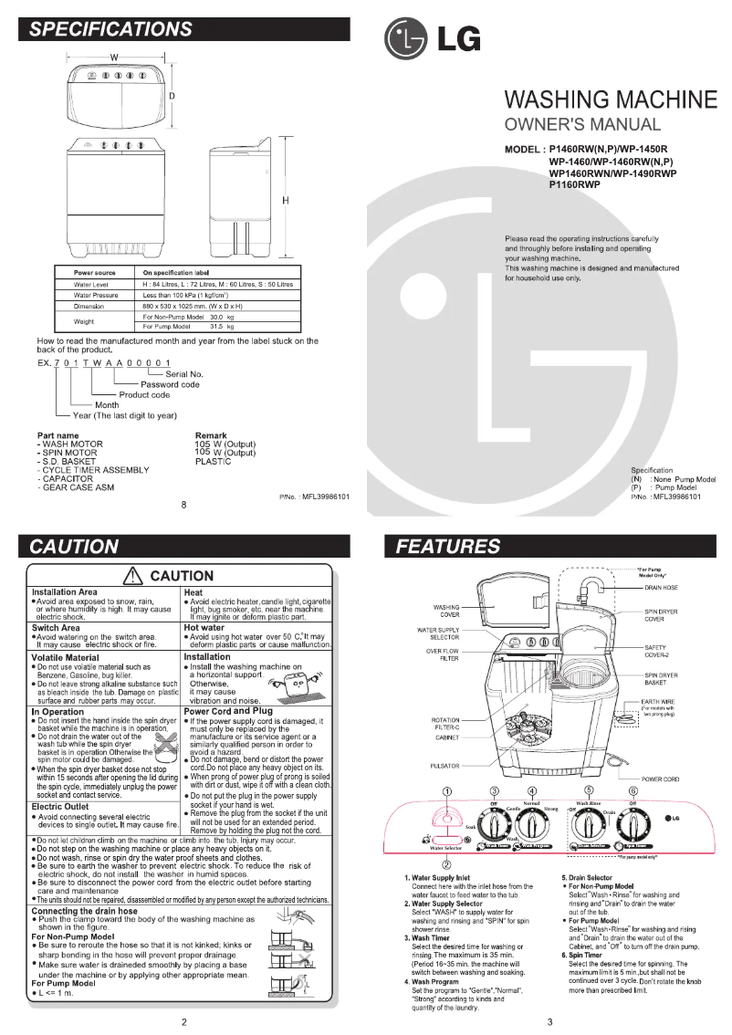 Page n°1 - Manuel utilisateur LG P1160RWP