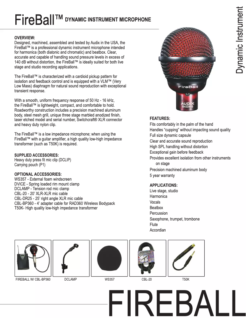 Page n°1 - Manuel utilisateur Audix Fireball