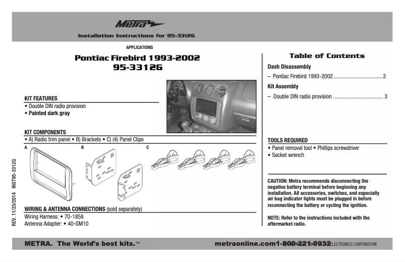 Page 1 de la notice Guide d'installation Metra 95-3312G