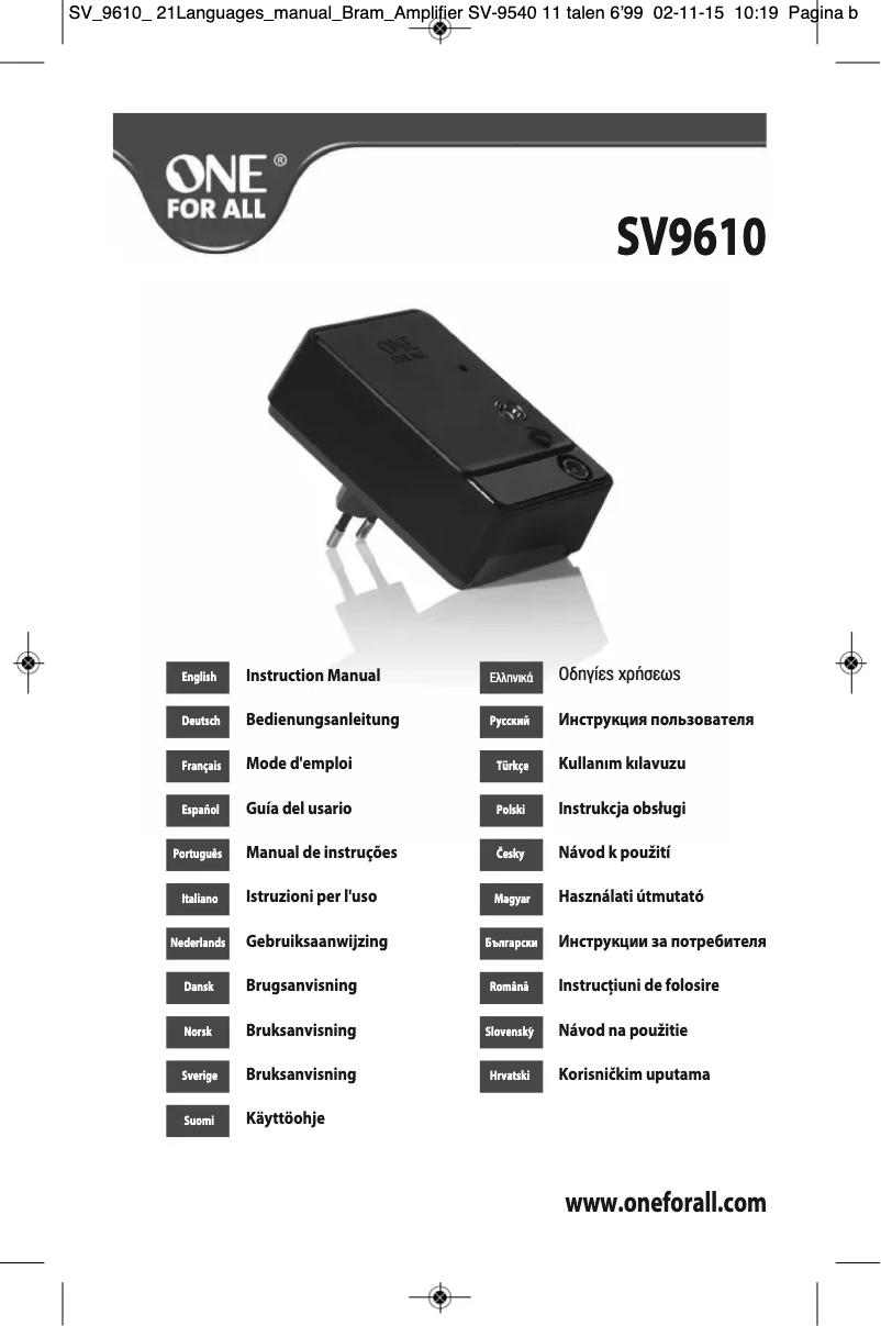 Page 1 de la notice Manuel utilisateur One for all SV9610