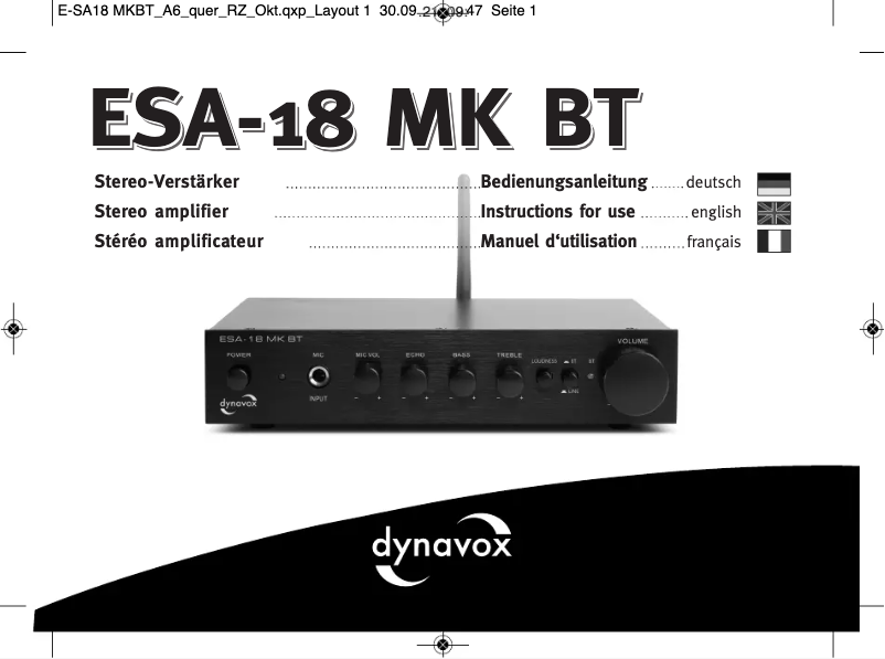 Image de la première page du manuel de l'appareil ESA-18 MK BT