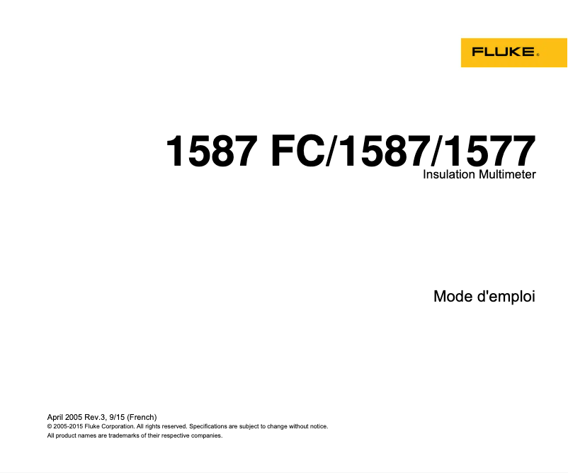 Page 1 de la notice Manuel utilisateur Fluke 1587 FC