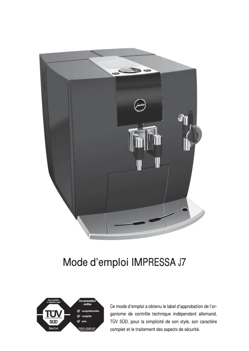 Page 1 de la notice Manuel utilisateur Jura Impressa J7