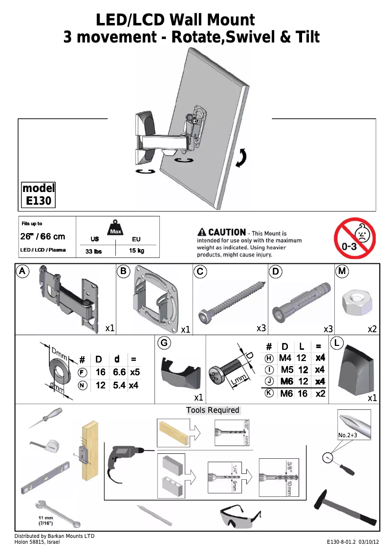 Page n°1 - Manuel utilisateur Barkan E130