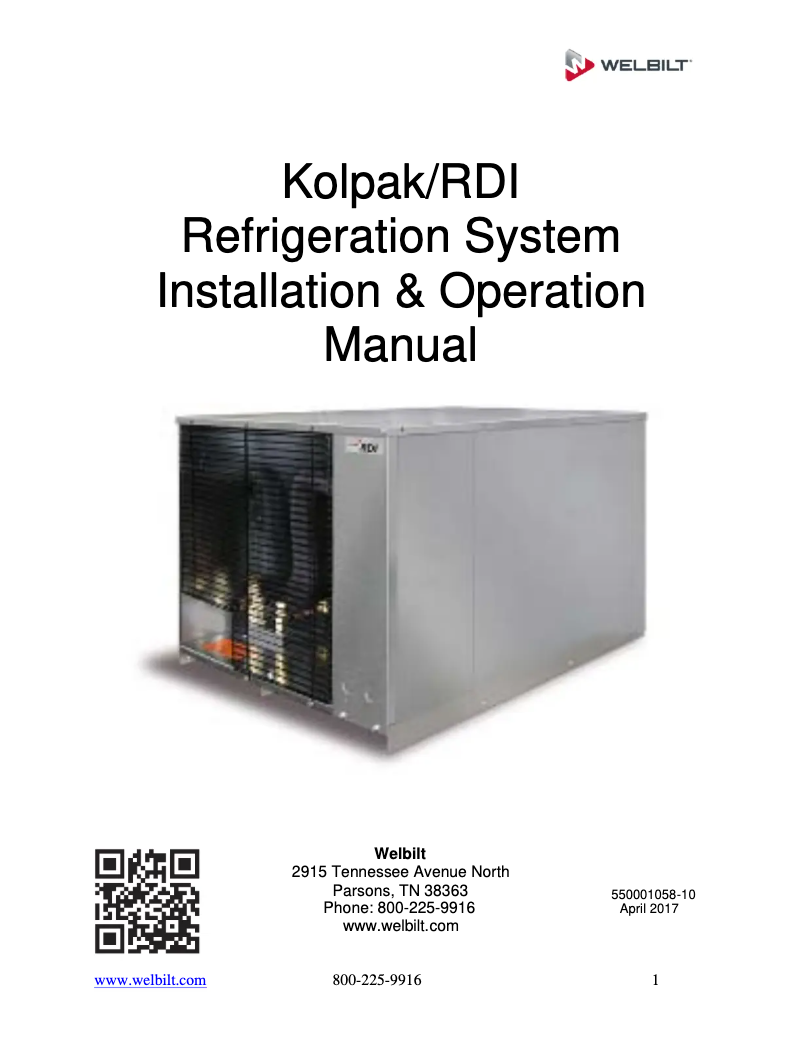 Page 1 de la notice Manuel utilisateur Kolpak Polar Pak PX6-0812-CT-T3
