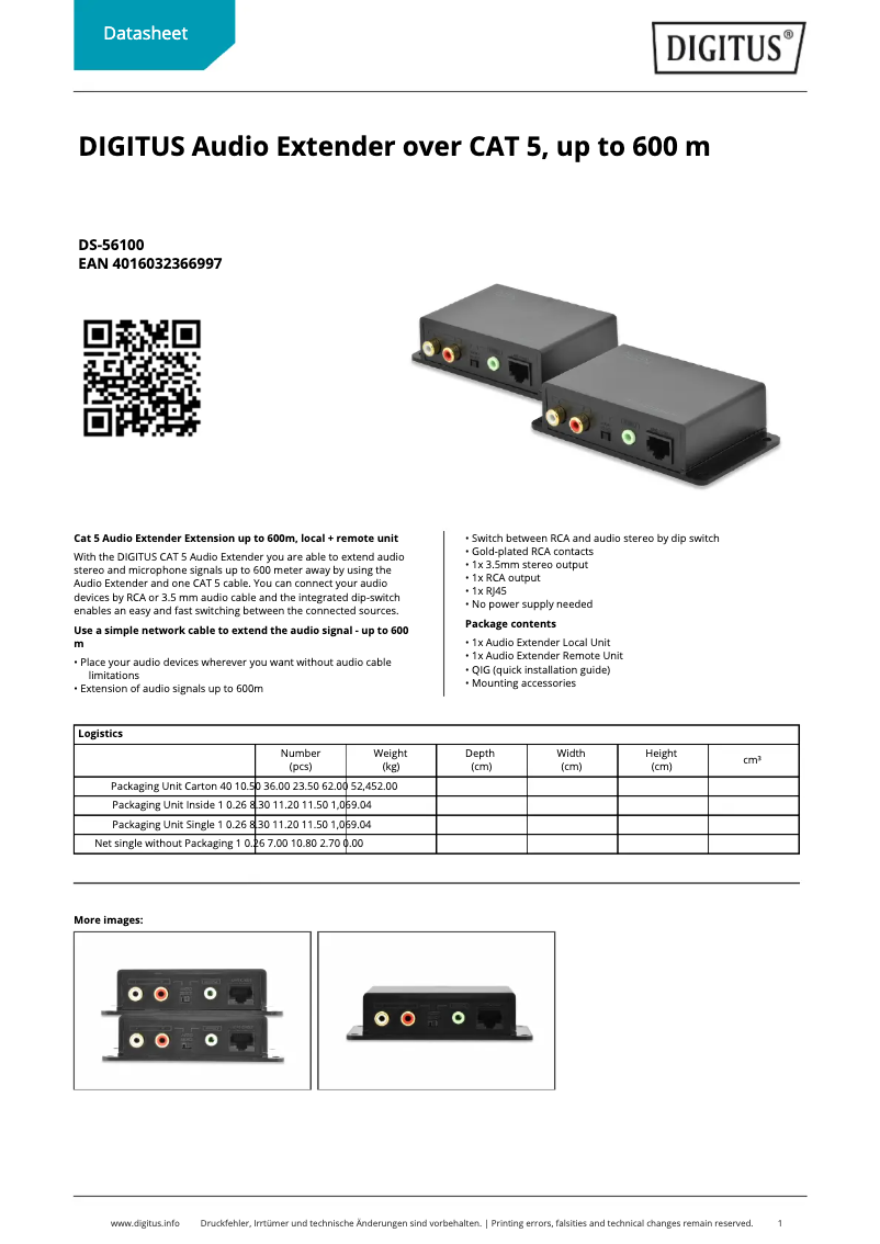 Page 1 de la notice Fiche technique Digitus DS-56100