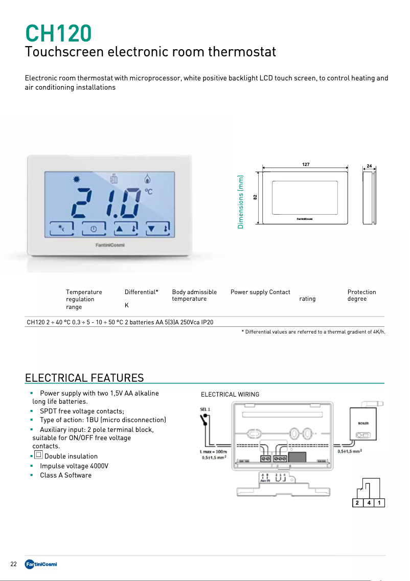Page 1 de la notice Fiche technique Fantini Cosmi CH120