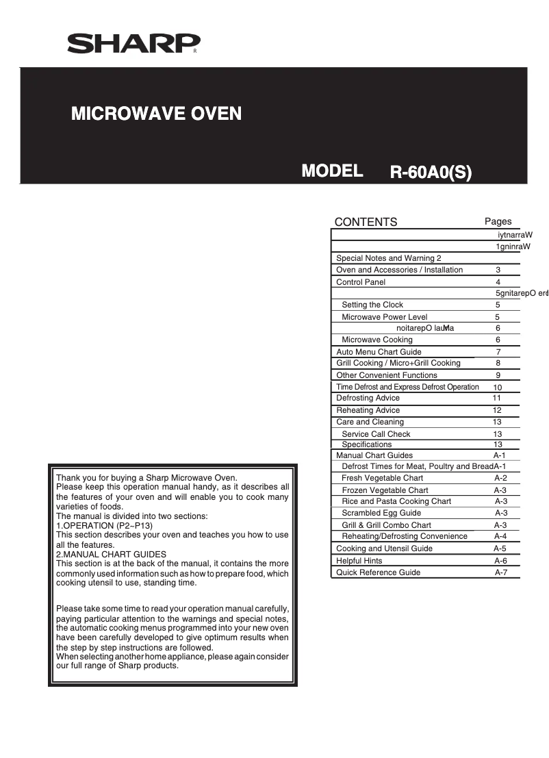 Page 1 de la notice Manuel utilisateur Sharp R-60A0