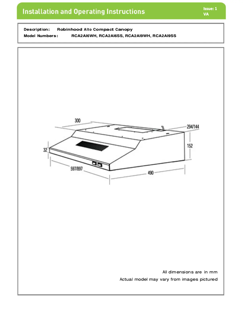 Page n°1 - Guide d'installation Robinhood RCA2AI9WH