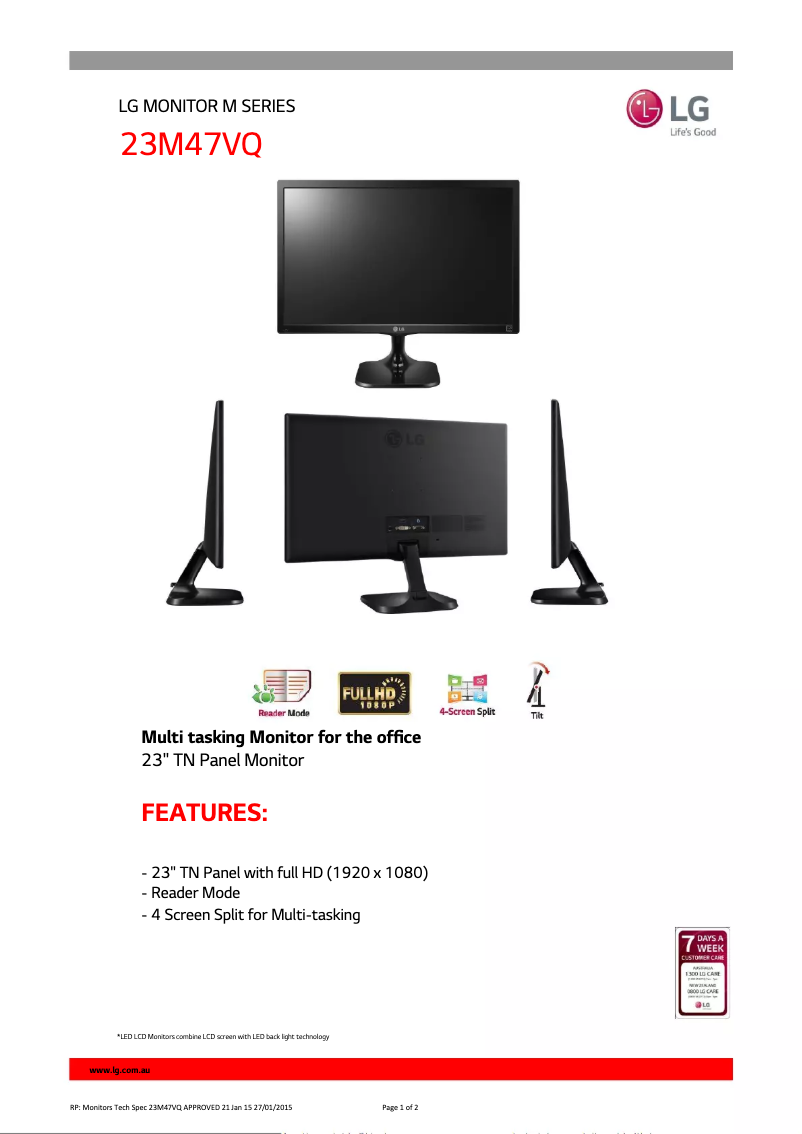 Página 1 del manual Ficha técnica LG 23M47VQ