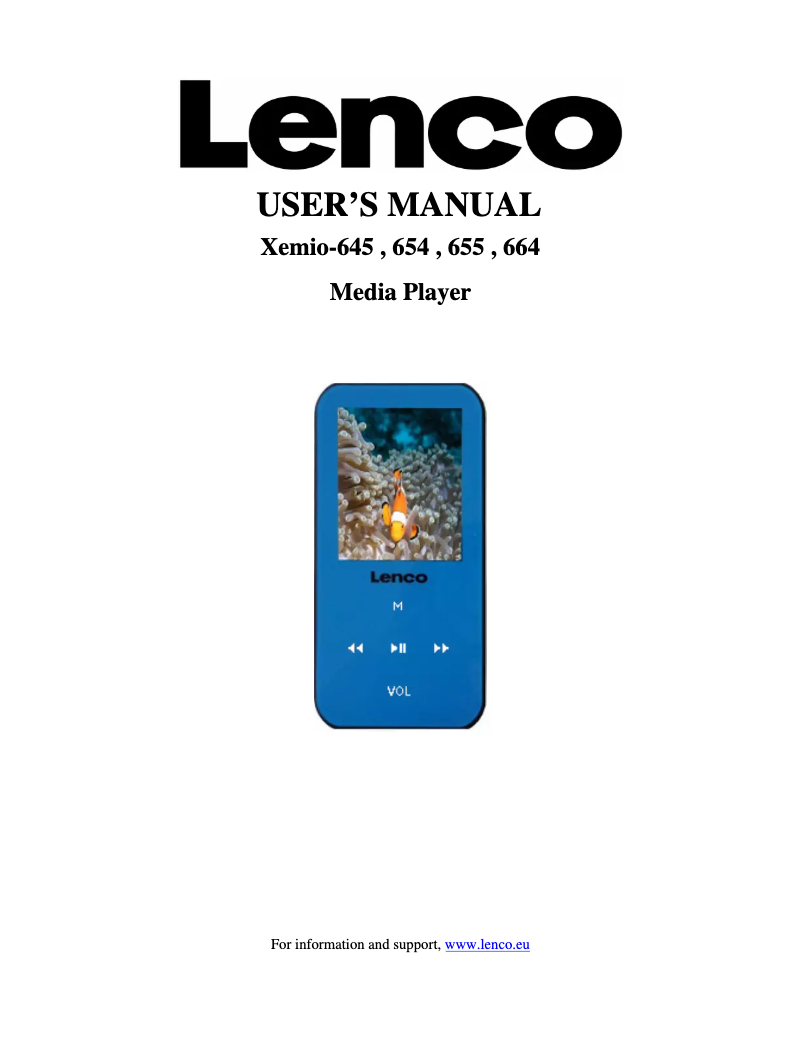 Page n°1 - Manuel utilisateur Lenco Xemio 654