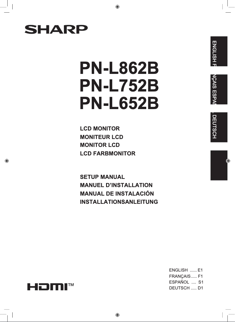 Page n°1 - Guide d'installation Sharp PN-L862B