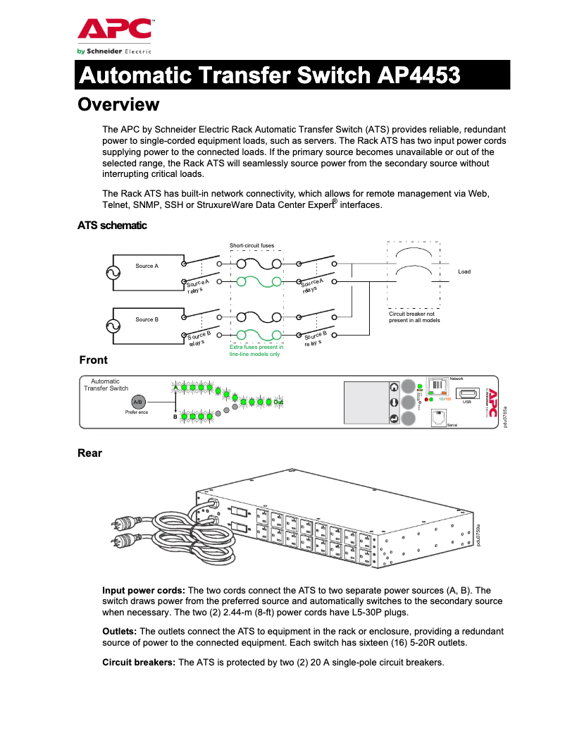 Page 1 de la notice Fiche technique APC AP4453