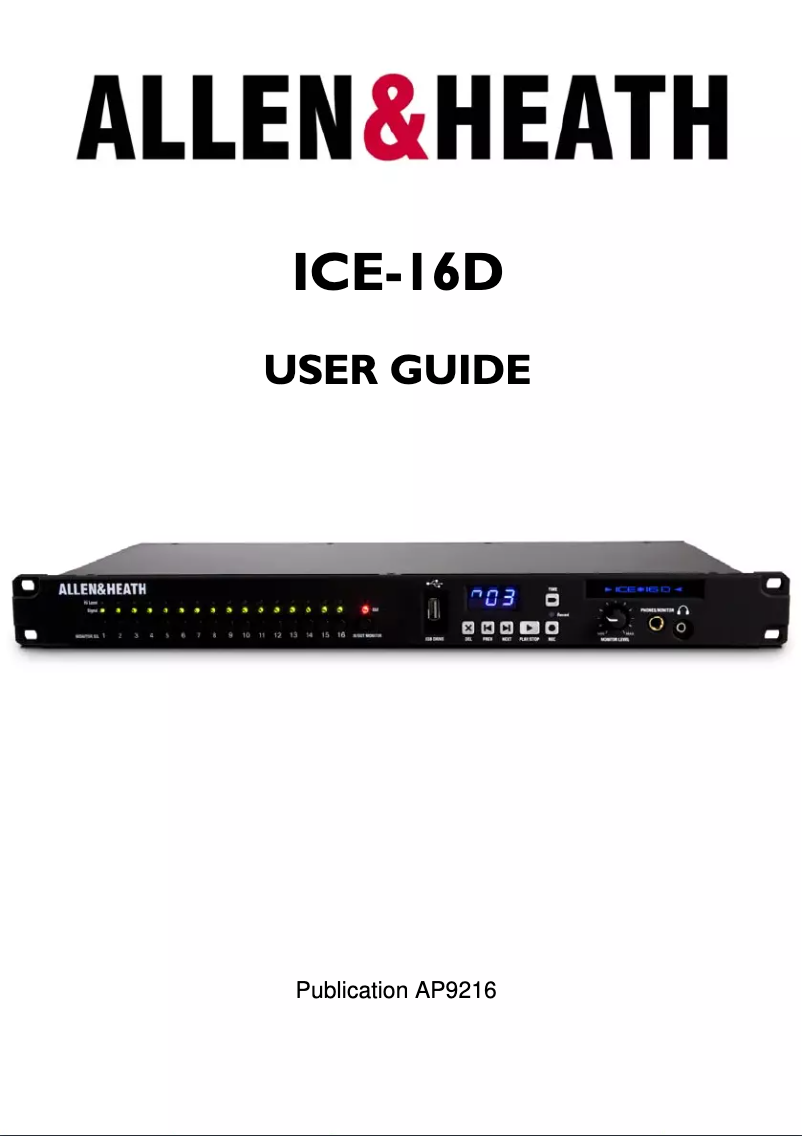 Page 1 de la notice Manuel utilisateur Allen & Heath ICE-16D