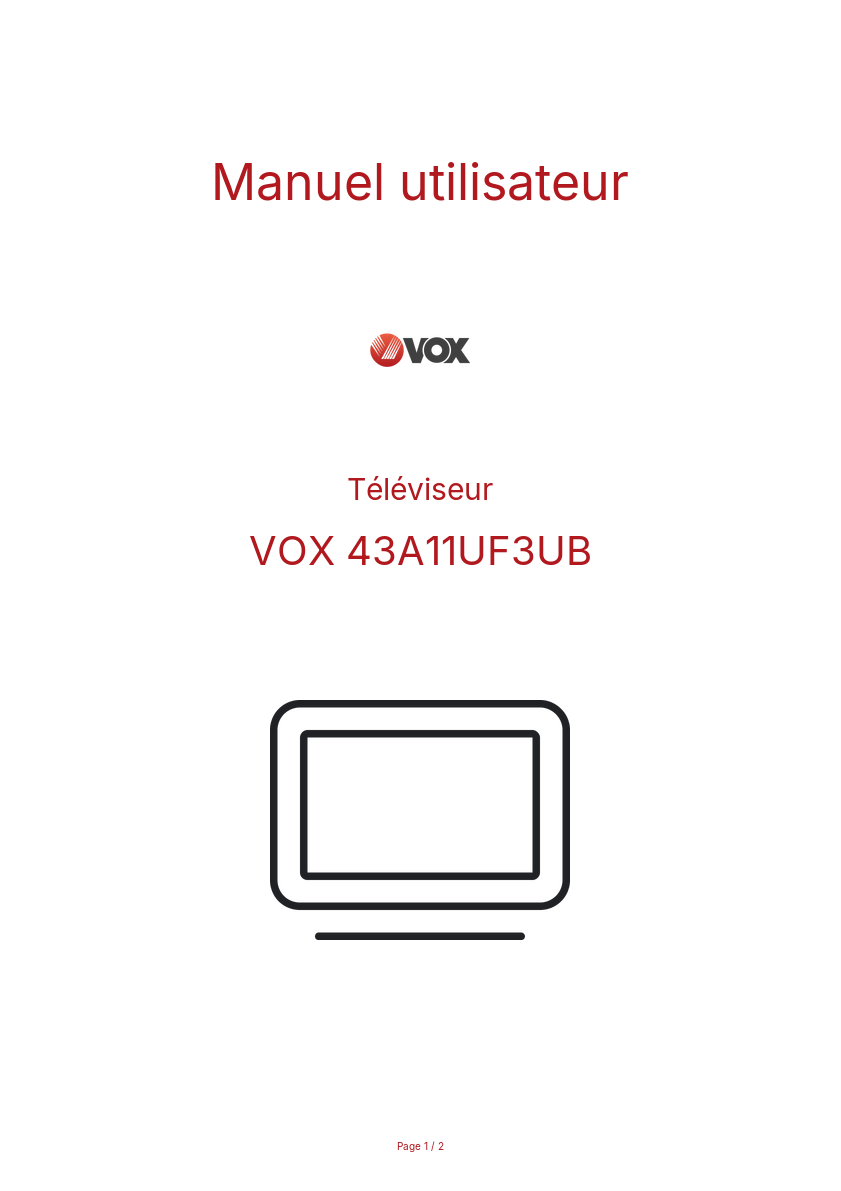 Page n°1 - Manuel utilisateur VOX 43A11UF3UB