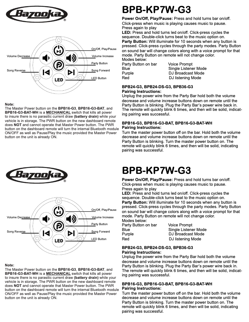 Image de la première page du manuel de l'appareil BPB-KP7W-G3