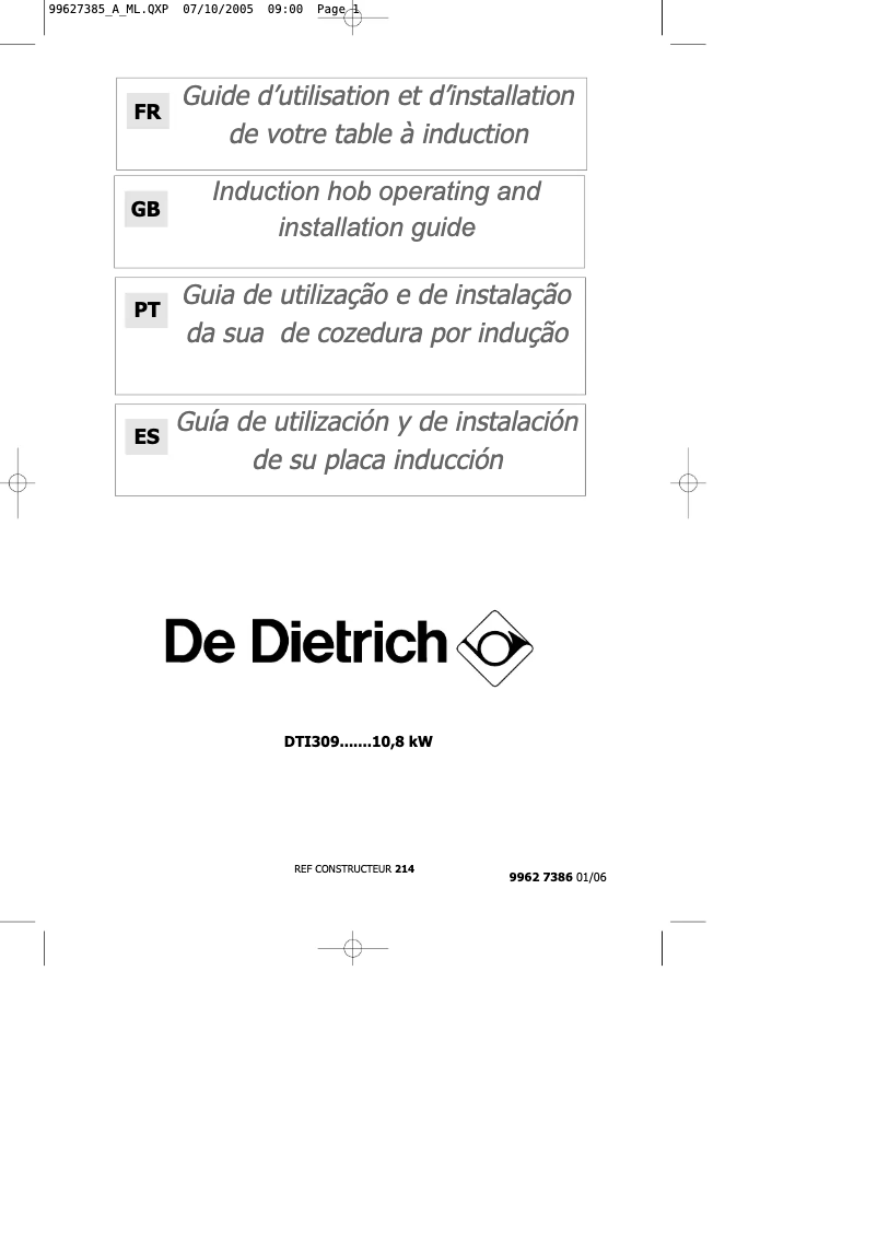 Image de la première page du manuel de l'appareil DTI309