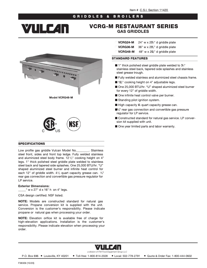 Page 1 de la notice Fiche technique Vulcan VCRG24-M