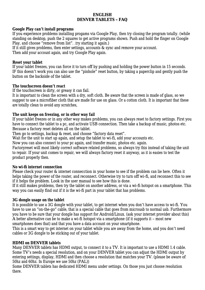 Page n°1 - Manuel utilisateur Denver TAC-80011