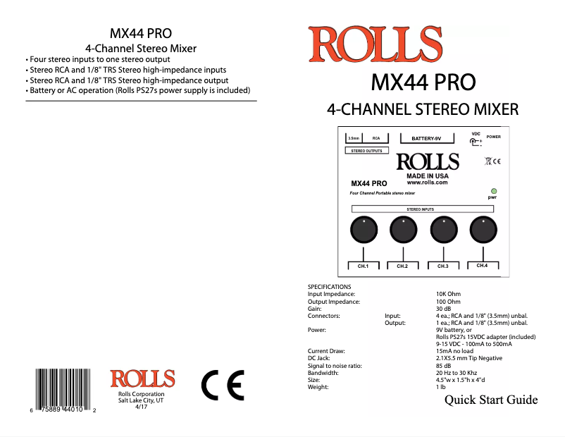 Page n°1 - Manuel utilisateur Rolls MX44 Pro