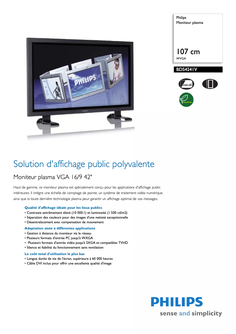 Page n°1 - Fiche technique Philips BDS4241V