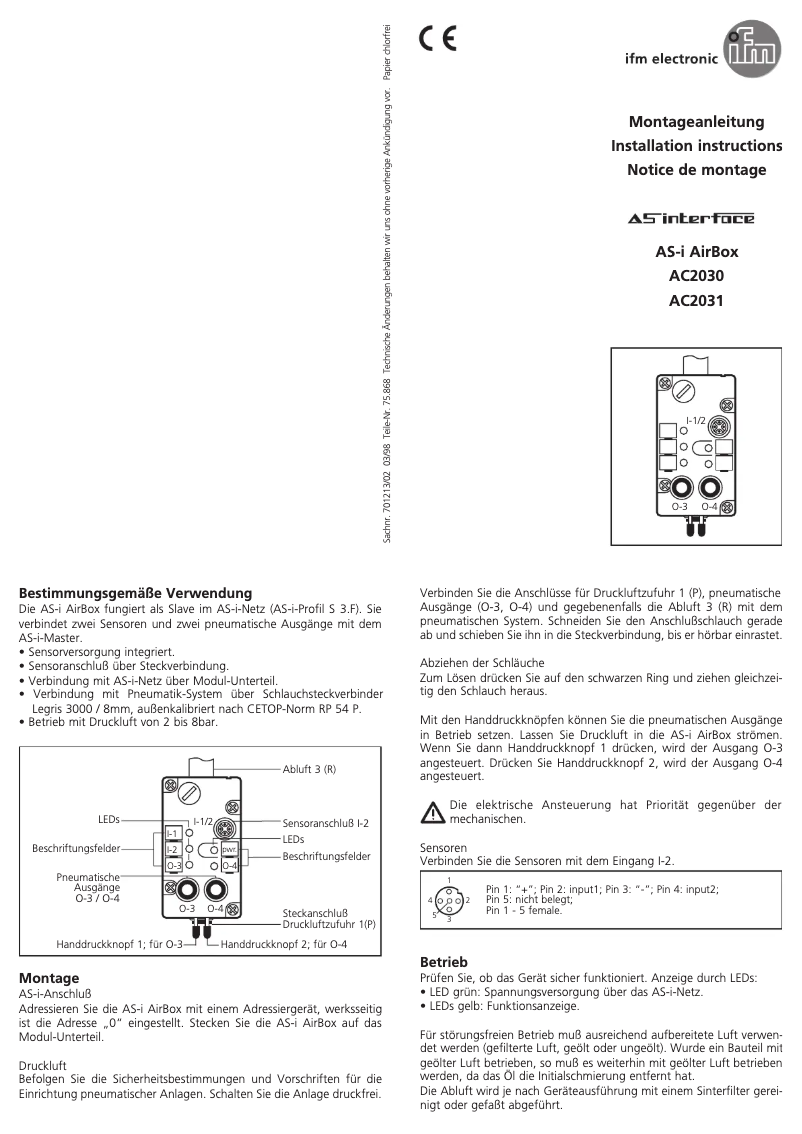 Page n°1 - Manuel utilisateur IFM AC2031